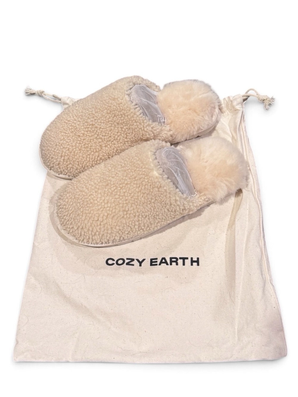 Cozy Earth Puffy Sheep Slippers Natural W6 NWT Dust Bag